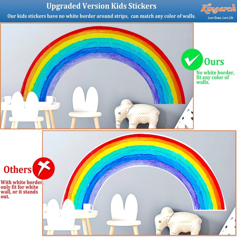 Kingarch Large Watercolor Rainbow Wall Decals, Colorful Peel and Stick Vinyl Nursery Wall Decor, Removable Home Room Wall Decor Murals Stickers for Kids Girls Toddler Bedroom Living Room Playroom - Image 2